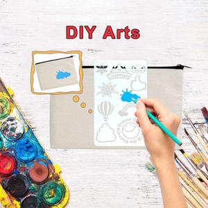 Blank Canvas Zipper Pencil Bags DIY Multipurpose Cotton Canvas Pen Pencil Case Canvas Cosmetic Bag With DIY Drawing Template Early Childhood Education 