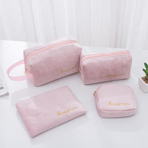 Customized logo portable embroidered flannel cosmetic bag velvet storage bag